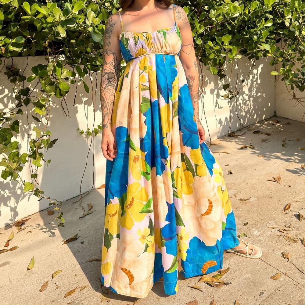 FARM RIO Floral Maxi Dress in Blue and Yellow